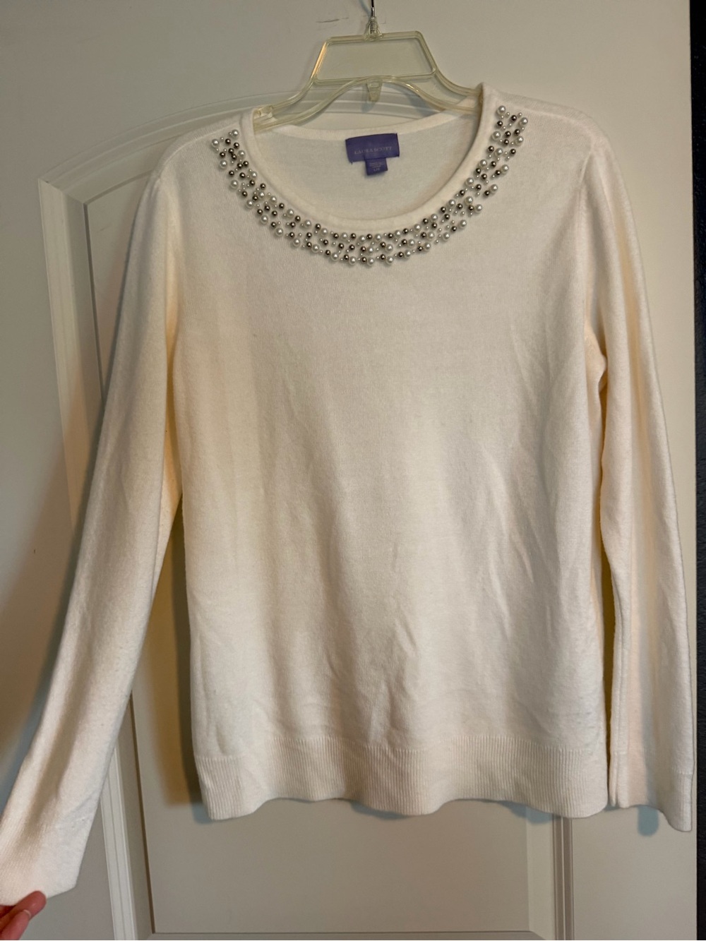 White Embellished Crewneck Sweater - Laura Scott